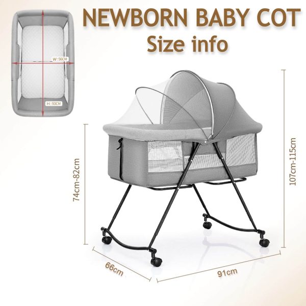 Baby Rocker Bassinet Crib & Co-Sleeper with Detachable Mosquito Net
